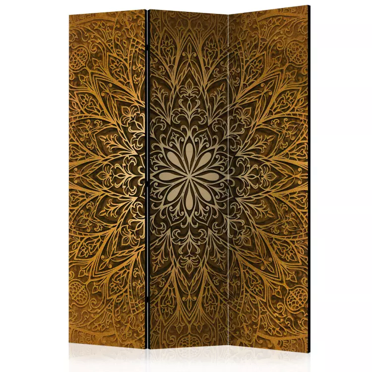 Room Divider Sacred Circle - oriental brown mandala with geometric patterns