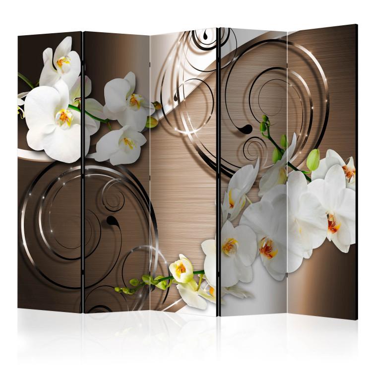 Room Divider Trust II - orchid flower on a background of metal and bronze ornaments