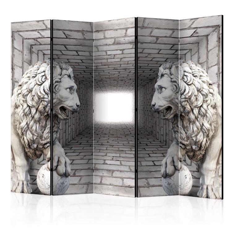 Room Divider Stone Lions II - abstract animals in the illusion of a stone corridor