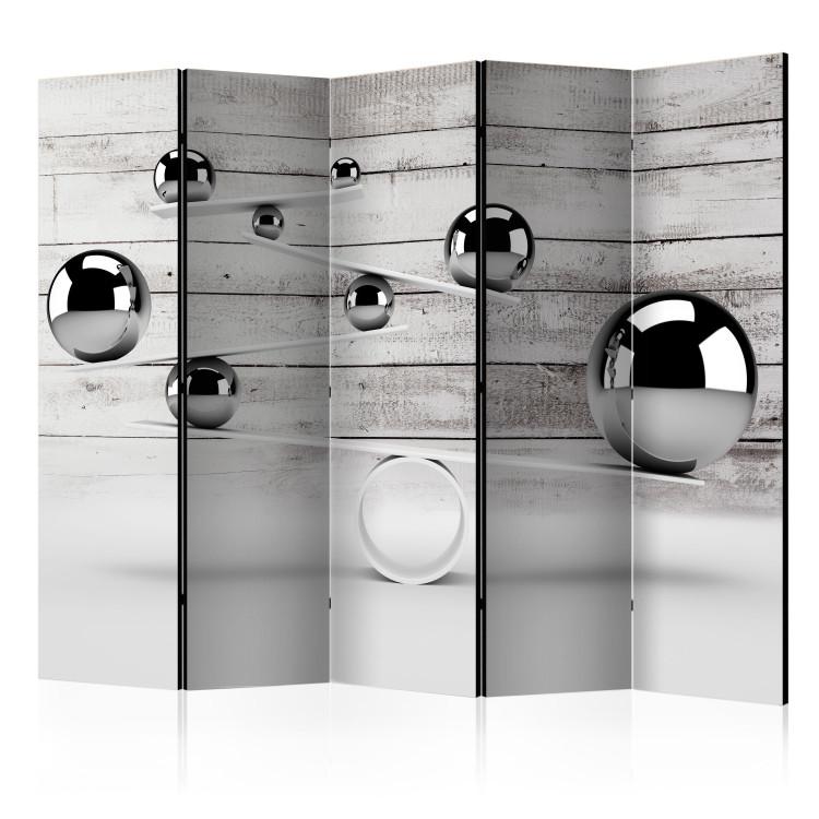 Room Divider Balance II - texture of silver geometric figures on a balance
