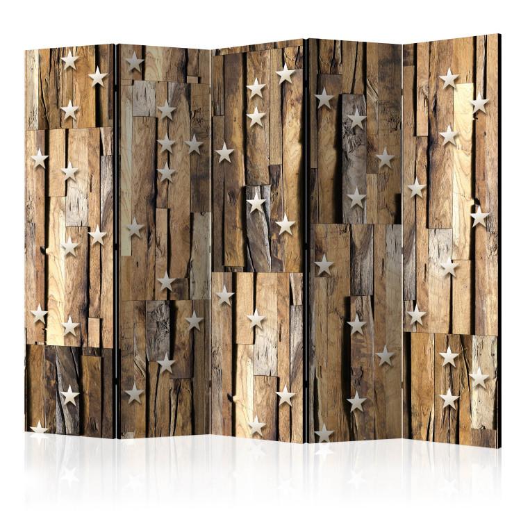 Room Divider Wooden Constellation II - stars on a brown wooden texture