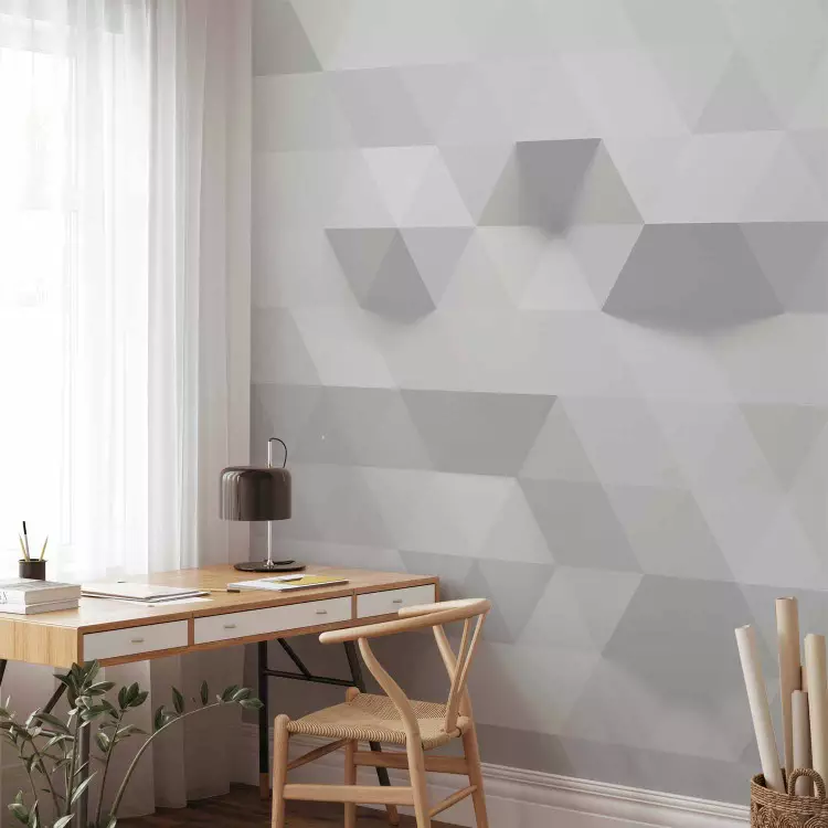 Wall Mural Harmony of triangles - geometric illusion of grey and white elements