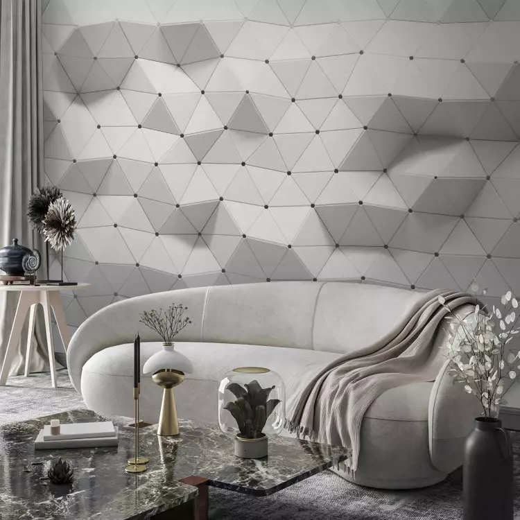 Wall Mural Geometric motif - illusion of white triangles with black elements