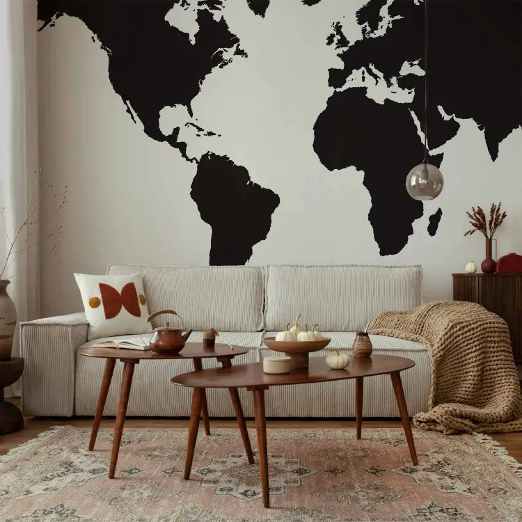 Minimalist world map - black outline of continents on a white background