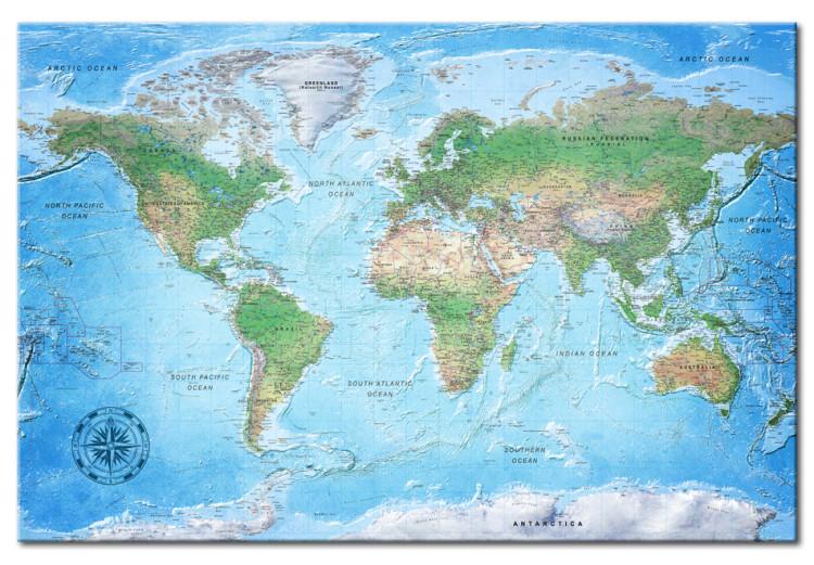 Canvas Print Journey with a Compass (1-part) - Classic Blue World Map