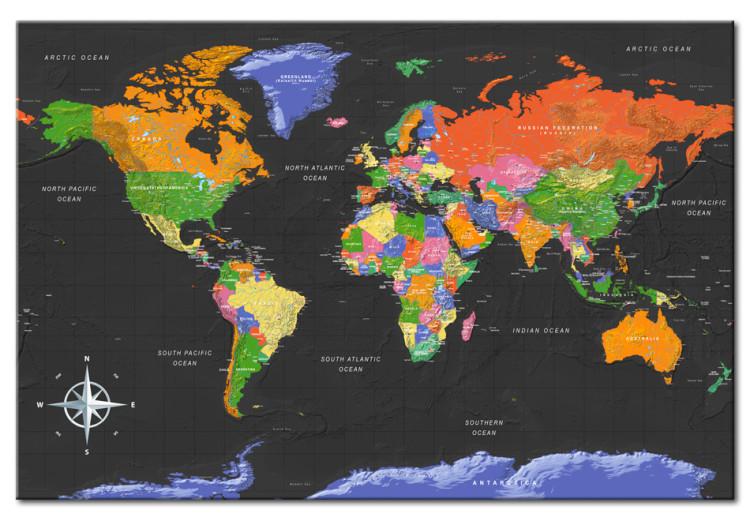 Canvas Print Ocean in Black (1-part) - English Labeled Colorful World Map
