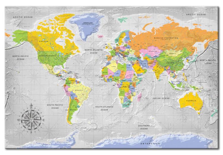 Canvas Print Direction of Travel (1-part) - Gray-Toned World Map with Inscriptions