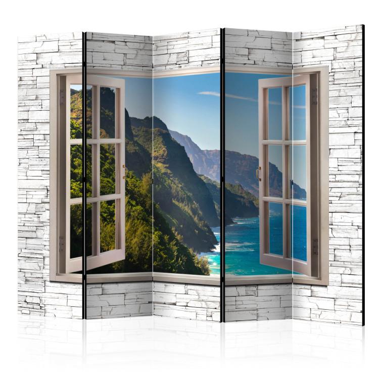 Room Divider Seaside Hills II - window on a stone texture overlooking mountains