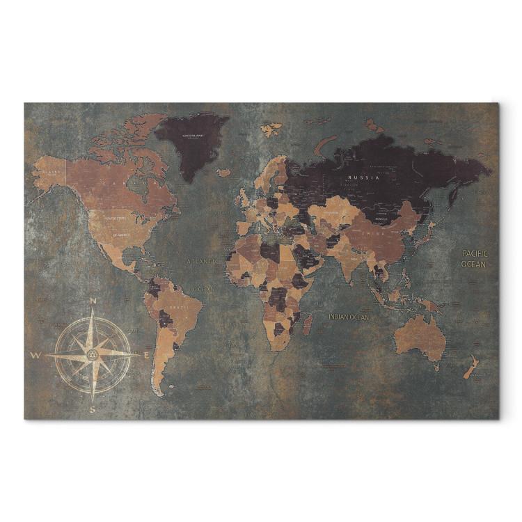 Canvas Print Journey Through Time (1-part) - World Map on Darker Background