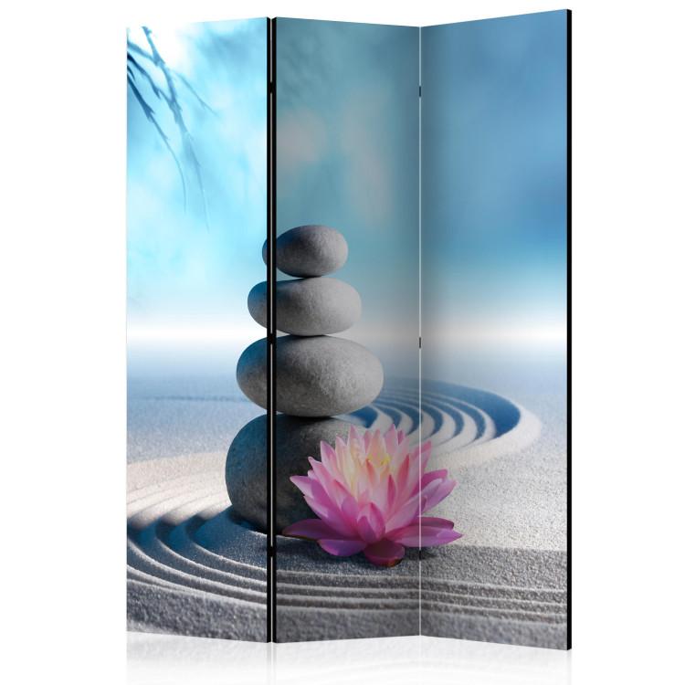 Room Divider Zen Garden - stones with plants in a Zen style on sand and a blue background