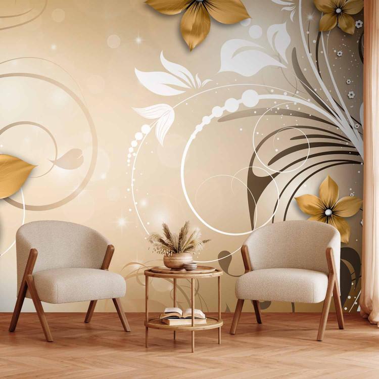 Wall Mural Brown rhapsody - floral motif on a background with light shimmer effect