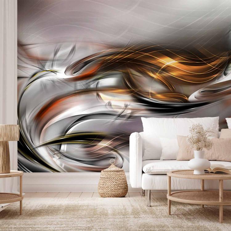 Wall Mural Abstraction - orange swirl on background with metallic shimmer effect