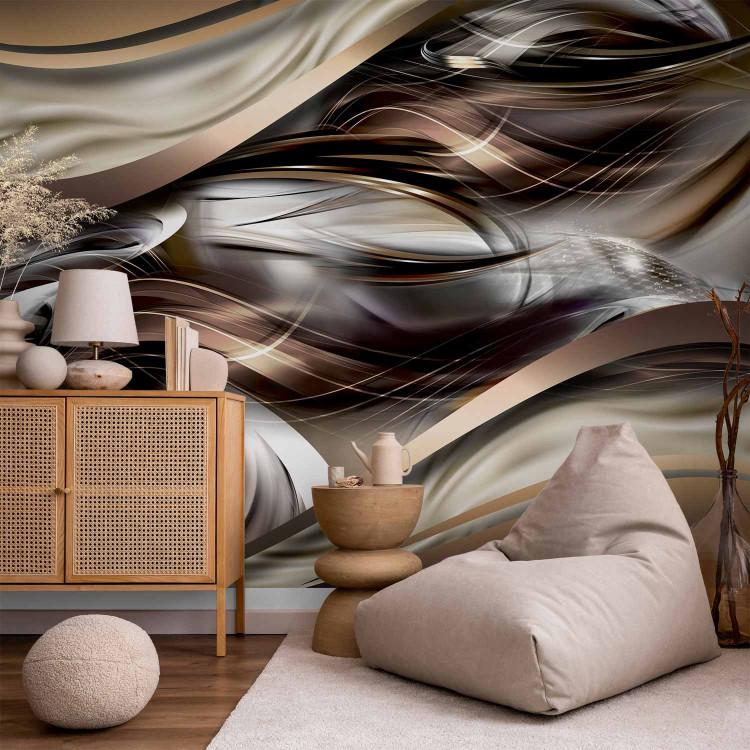 Wall Mural Modern abstraction - amber waves on a background with metallic shimmer