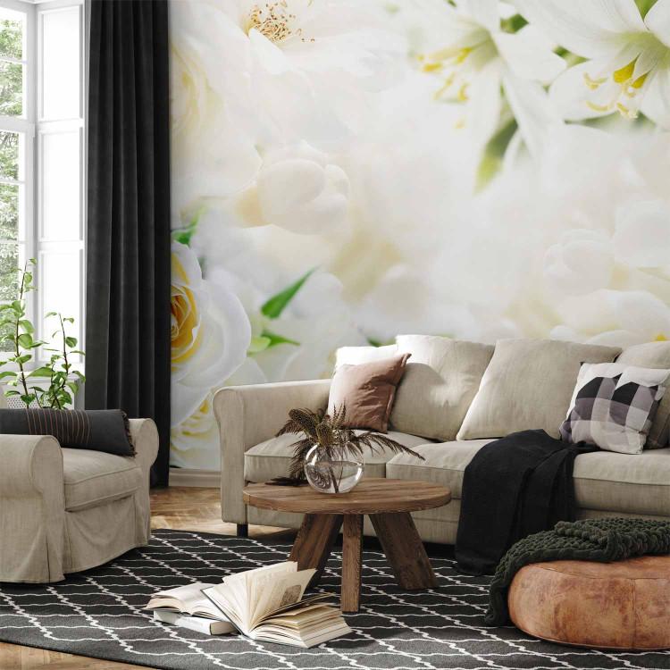 Wall Mural White sigh - nature with delicate floral motif of roses and lilies