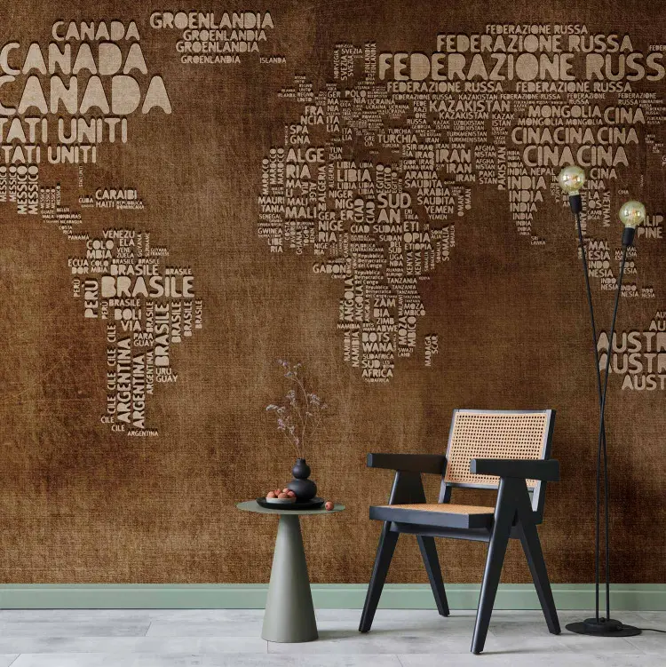 Rustic Italin Map Background Photo Wallpaper World Map with Country Names on a Brown-Toned ...