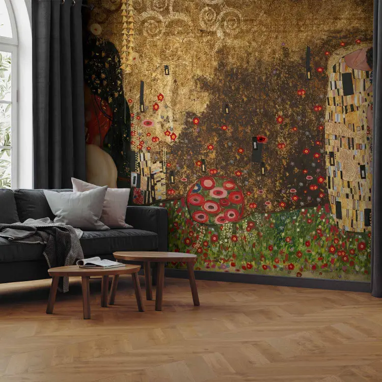 Klimt's Kiss - an abstraction with a motif of people and two silhouettes
