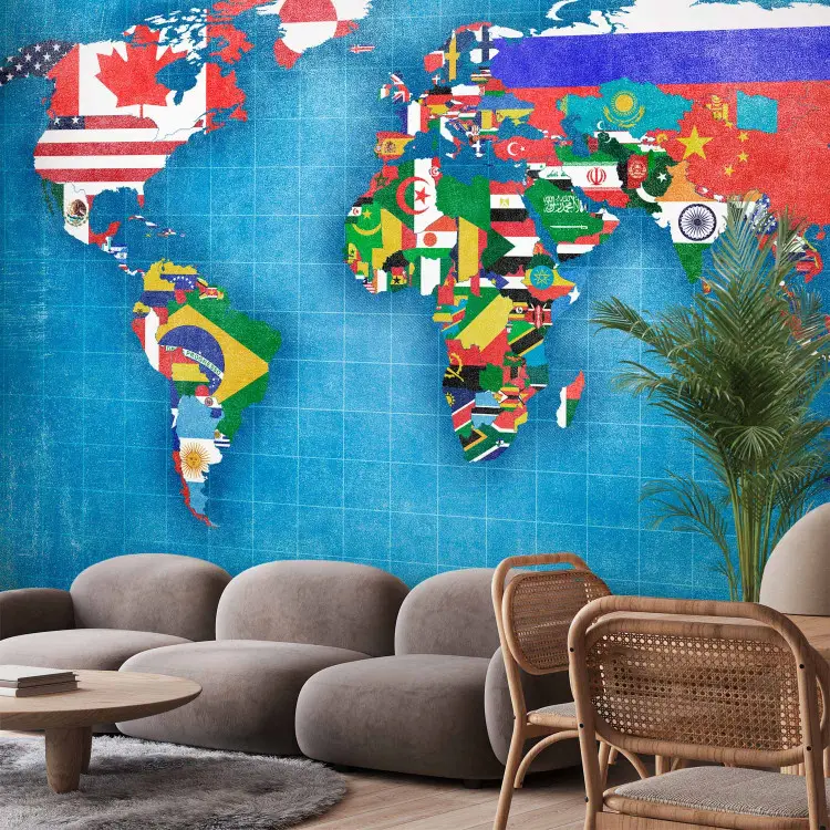 world map poster with flags