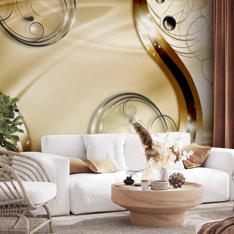 Wall Mural Satin abstraction - floral ornaments on gold background in retro style