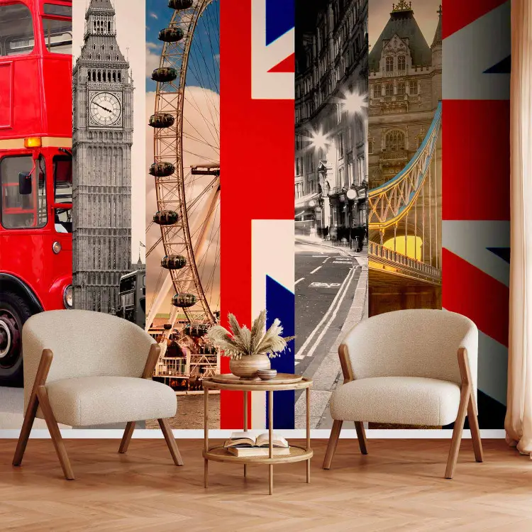 London United Kingdom - motif of city architecture with British flag