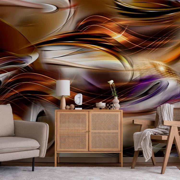 Wall Mural Amber abstraction - waves with a glow effect creating an illusion effect