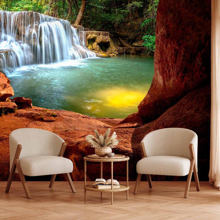 Wall Mural Forest landscape - nature with a low waterfall on a tropical forest background
