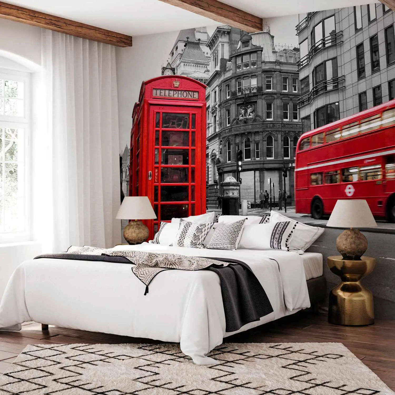 Photo Frame - Cornice Portafoto Londra Big Red Bus And Skyline - Dipinta A Mano, Per Foto 10,2x15,2 Cm, Souvenir Inglese