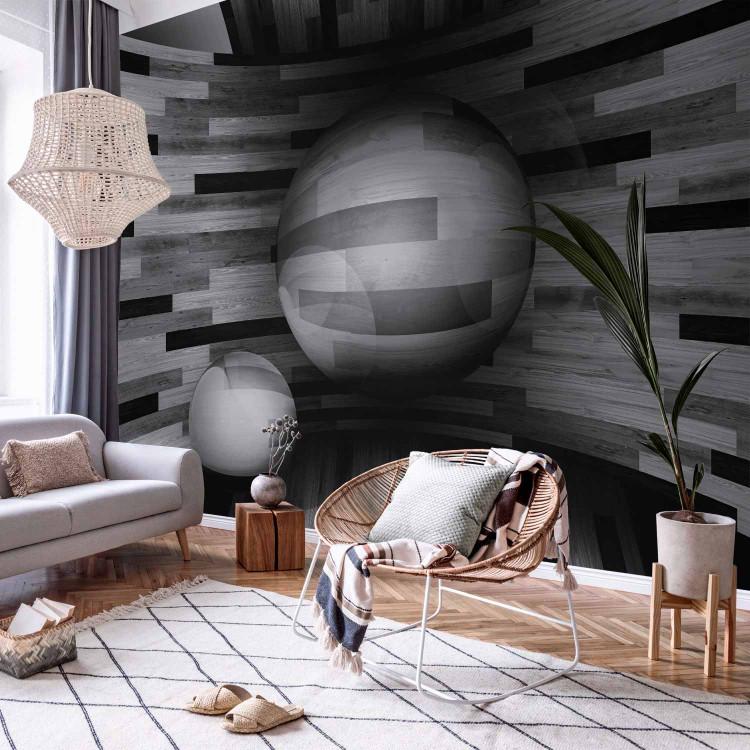Wall Mural Futuristic motif - grey abstraction with smooth wood texture