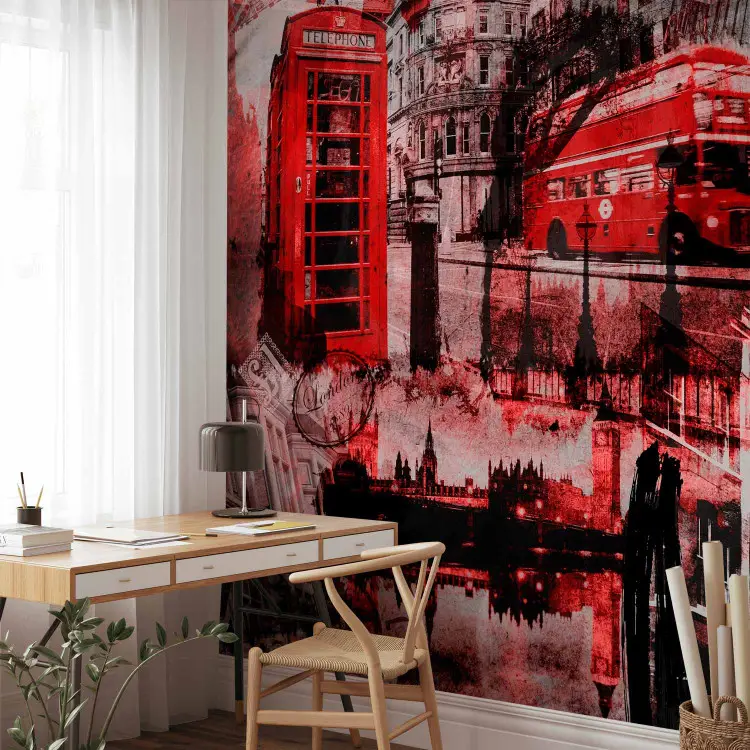 London United Kingdom - collage with city buses and architecture