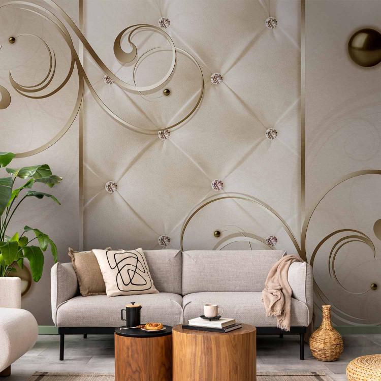 Wall Mural Accent - patterns on a leather-textured background with quilting and diamonds