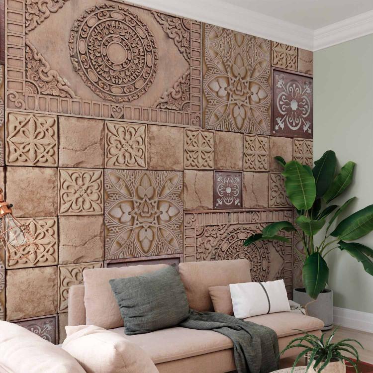 Wall Mural Clay mosaic - pattern on stone tiles in various ornaments