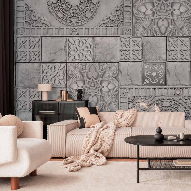 Wall Mural Stone patterns - grey tiles in stone in a pattern of different ornaments
