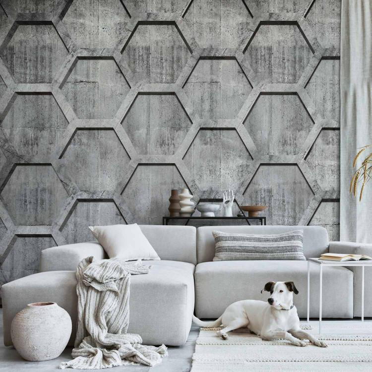 Wall Mural Grey cubes - futuristic concrete background with geometric pattern