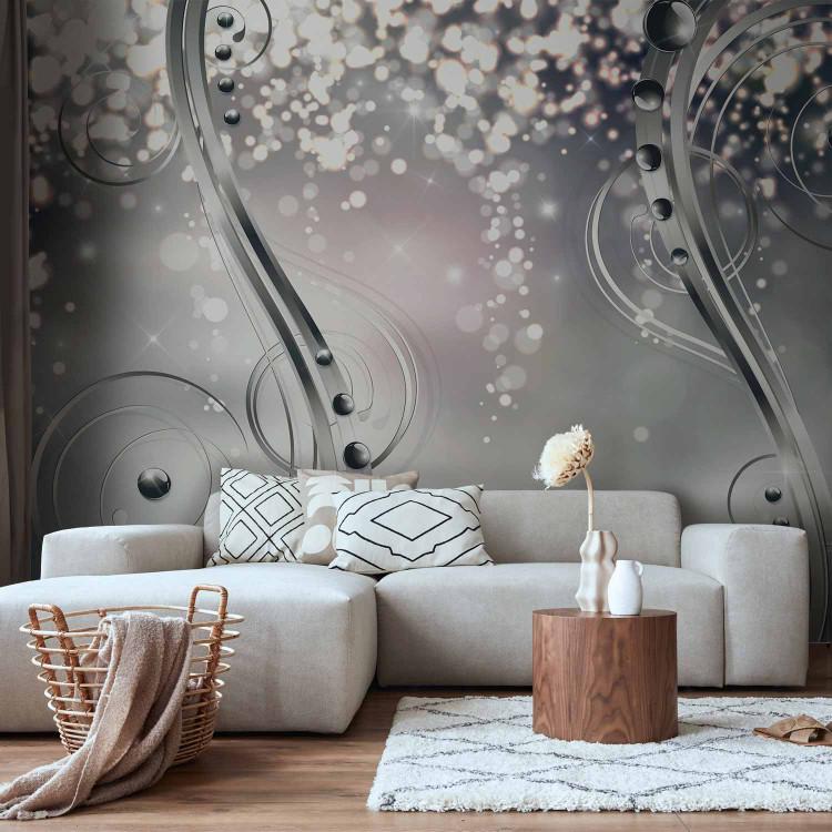 Wall Mural Glamour abstraction - subtle ornaments on a luminous grey background