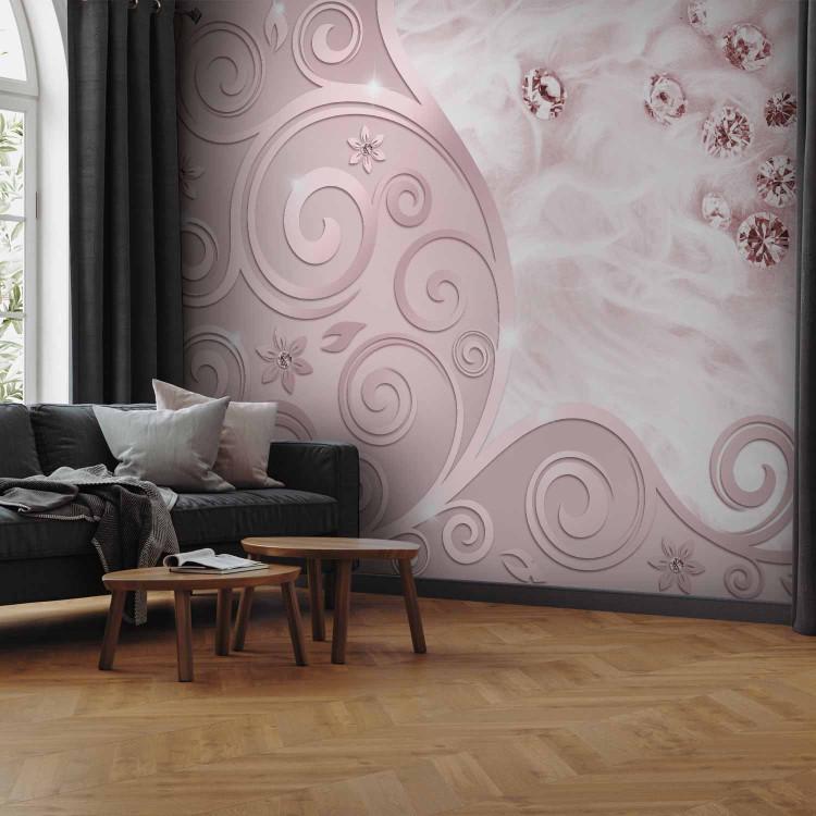 Wall Mural Composition with diamonds - background in a pattern of pink baroque ornaments