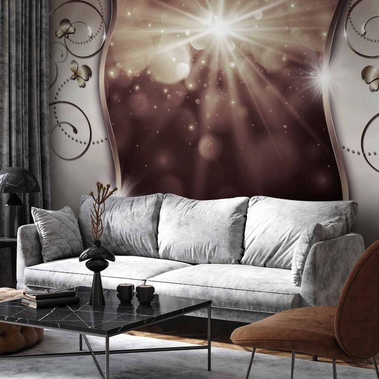Wall Mural Sunshine - abstract with silver ornaments and sparkle