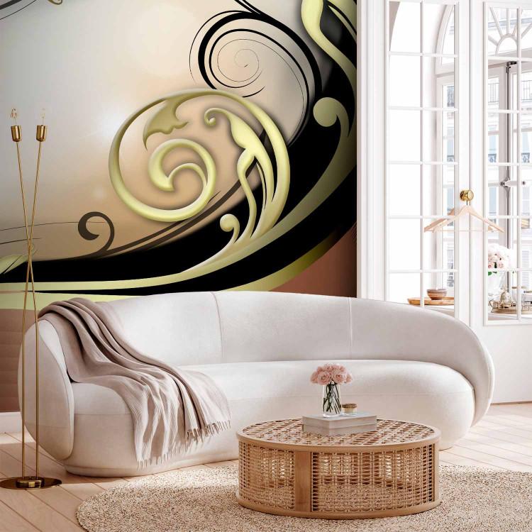 Wall Mural Golden glitter - abstract design with baroque swirled russet ornaments