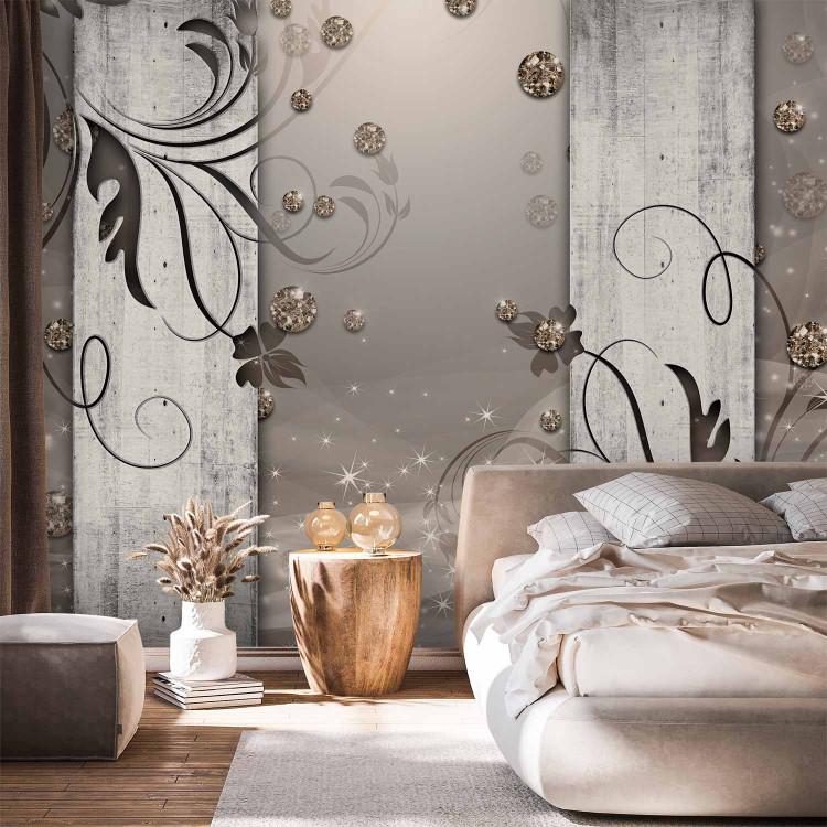 Wall Mural Grey abstraction with black ornaments - diamond pattern background