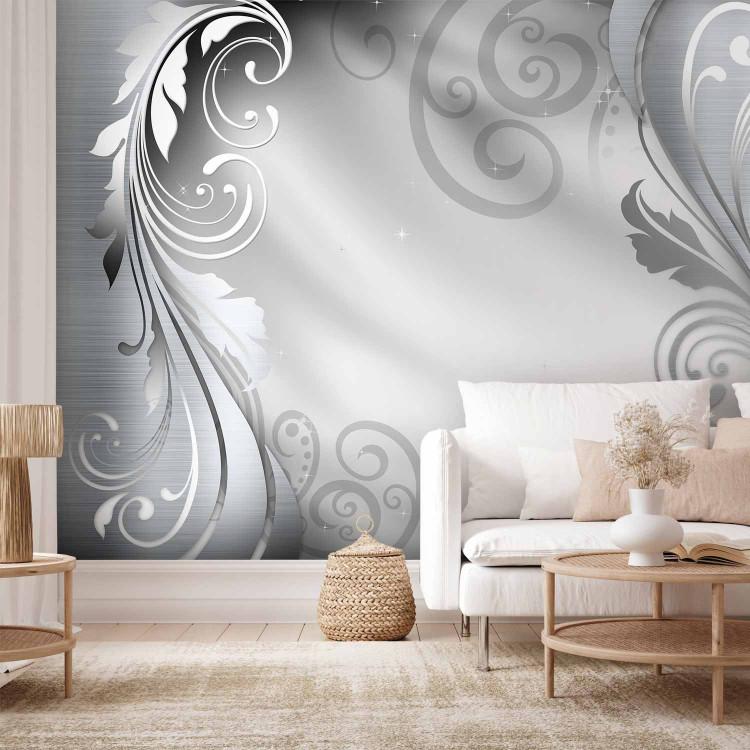 Wall Mural Silver composition - patterned ornaments on a luminous background