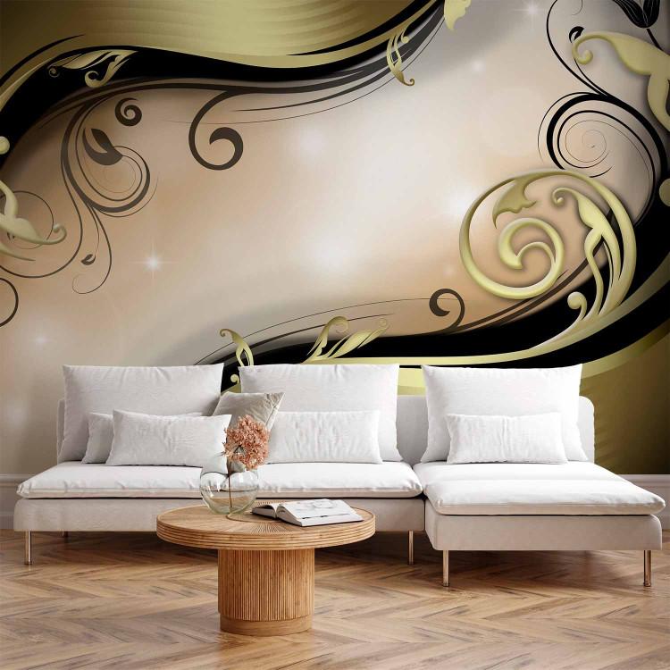 Wall Mural Wavy gold with black - composition in pattern with subtle ornaments