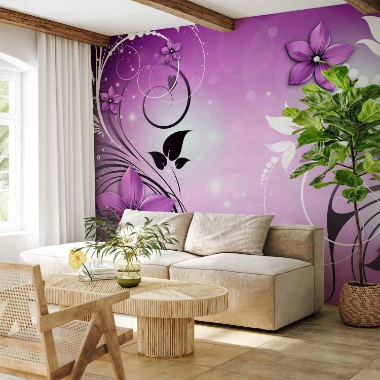 Wall Mural Violet abstraction - fantasy with flower motif on a glowing background