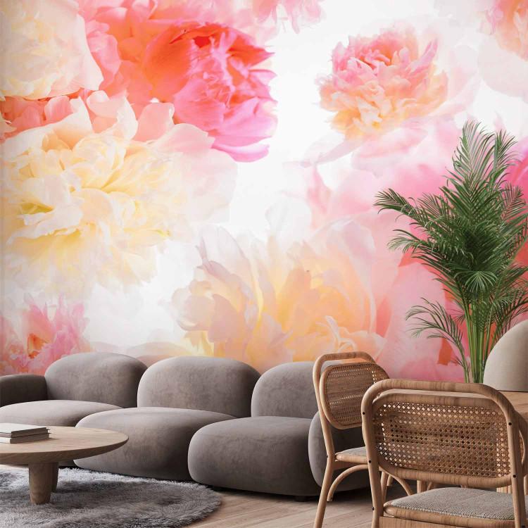 Wall Mural Pastel peonies - uniform floral motif in subtle colours