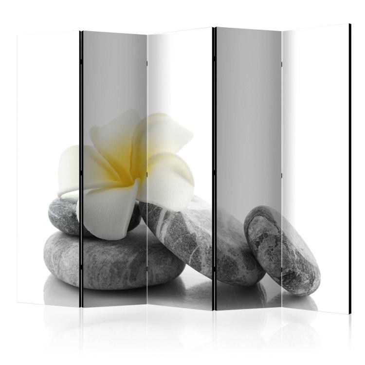 Room Divider White Lotus II - white flower on gray stones in oriental style
