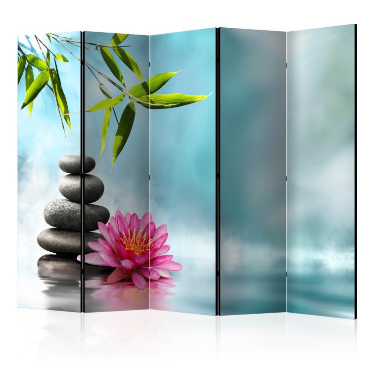 Room Divider Water Lily and Spa Stones II - stones and flower in oriental style