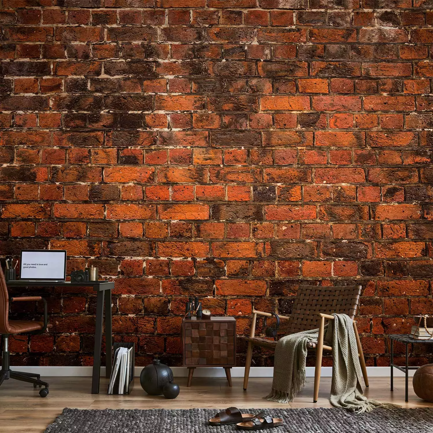 Wall Mural Industrial background solid background in red old brick pattern bimago