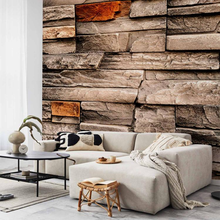 Wall Mural Orange accents - grey beige wall - stone patterned background