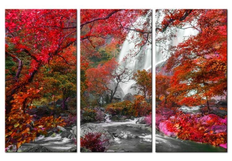 Canvas Print Beautiful Waterfall: Autumnal Forest - Landscape of Enchanting Trees