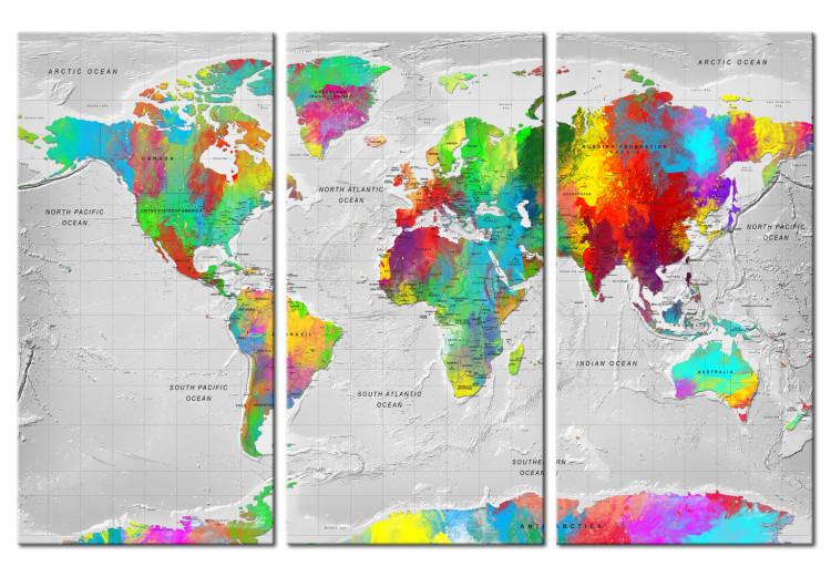 Canvas Print Maps: Colorful Finesse II - Artistic World Map on Gray Background