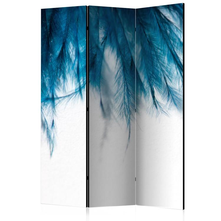Room Divider Sapphire Feathers - romantic feathers in blue color on white background