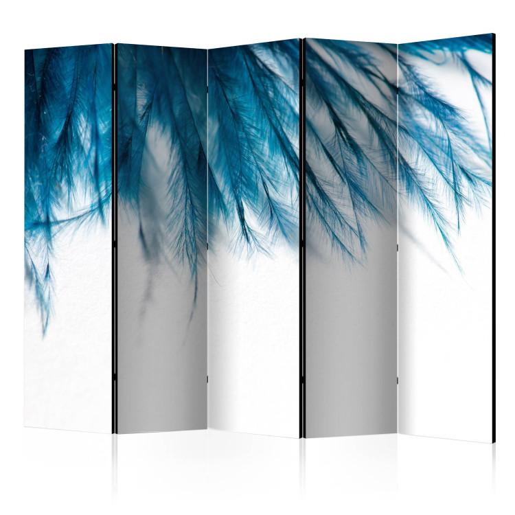 Room Divider Sapphire Feathers II - romantic blue feathers on light white background