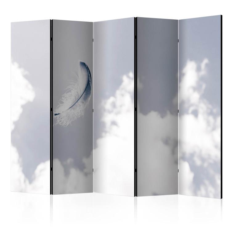 Room Divider Angelic Feather II - romantic feather amidst clouds on light sky